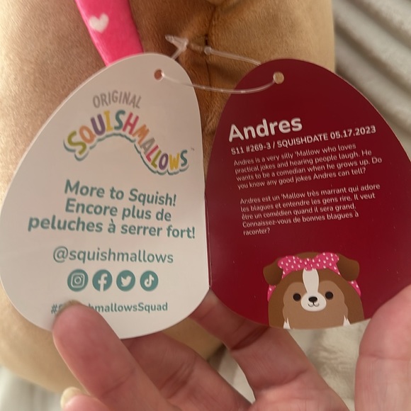 Squishmallows 11” Andres The Sheltie Valentine’s Edition - Picture 5 of 5